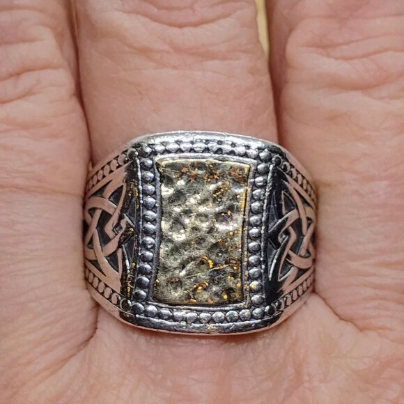 Sz 12 Keith Jack 10k Hammered Gold 925 Sterling Silver Celtic Knot Signet Ring - Picture 4 of 10